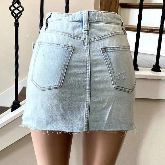 NWT Free People Distressed Button Fly Denim Skirt OB789272 - JJ0367 - Picture 6 of 11